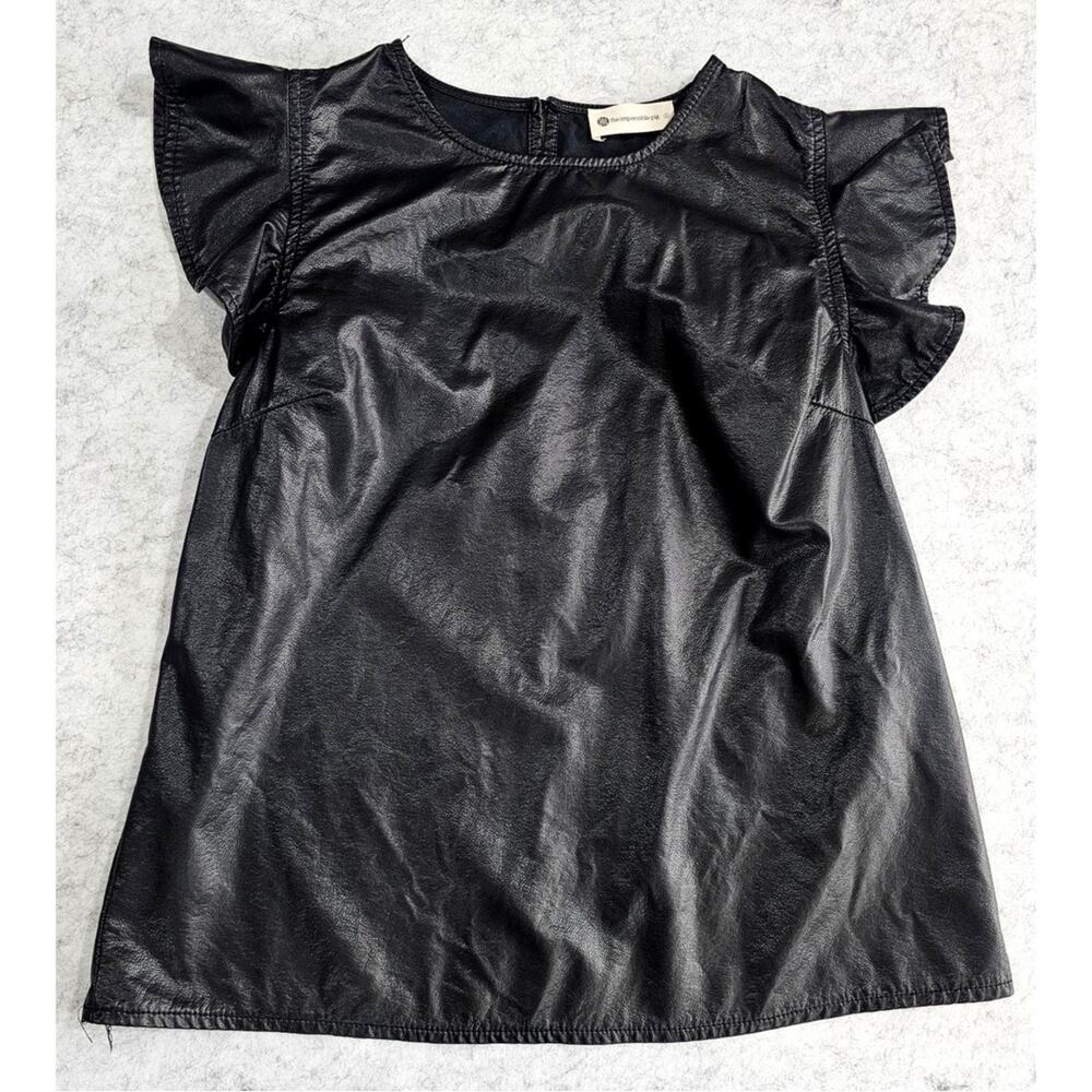 The Impeccable Pig Black Faux Leather Puff-Sleeve Blouse Baddie Whimsygoth Sz L